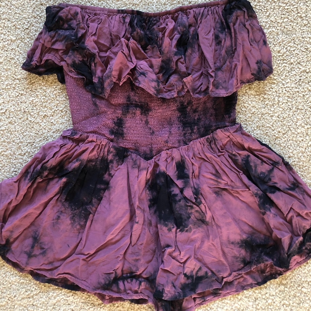 Forever 21 Pink Black Tie Dye Smocked Romper S Boho - Picture 2 of 5